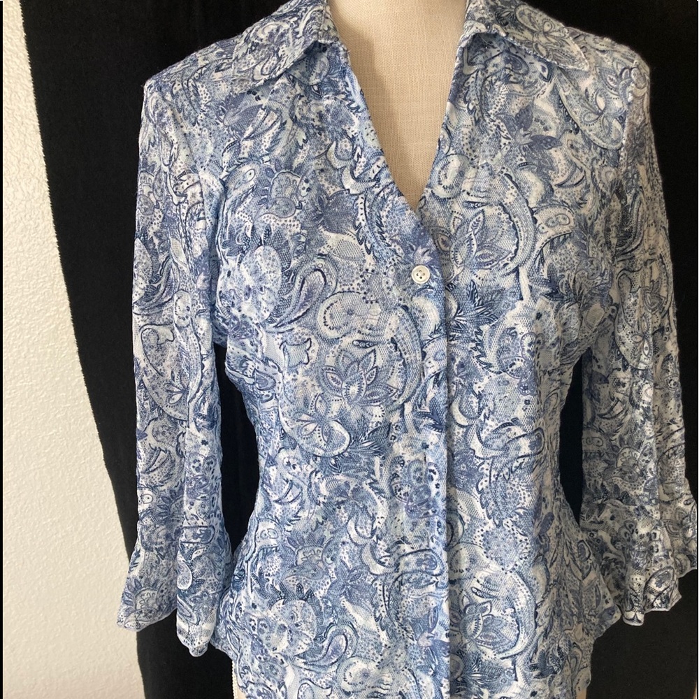 INC Paisley Semi Sheer Blouse Pet Med